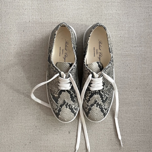 Robert Clergerie Grey Python Embossed Leather Platform Sneakers - Picture 2 of 4